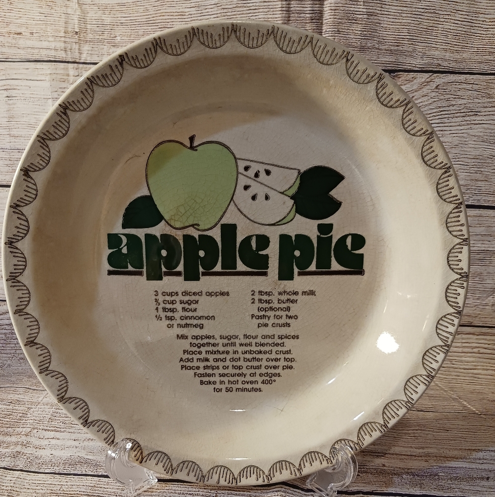 Vintage Mount Clemens APPLE PIE RECIPE PIE PLATE, Mount Clemens Pottery